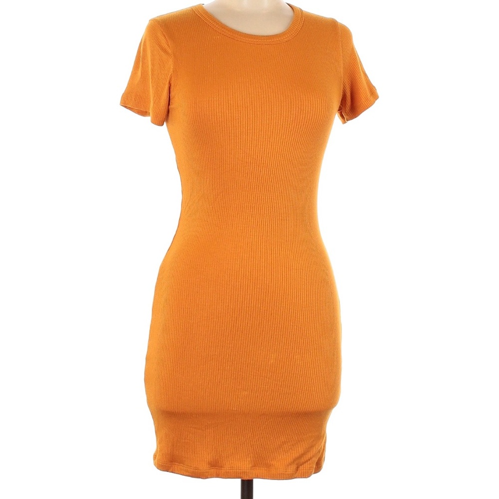 SKATIE Orange Ribbed Short Sleeve Mini Dress